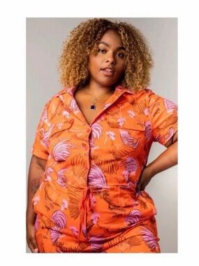 Rachel Antonoff Orange Short-Sleeve Jumpsuit in Cocktail